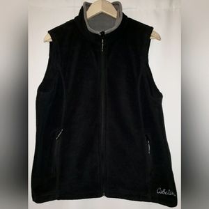 Cabela’s Mens Fleece Vest Full Zip Black Gray Fleece Vest Embroidered Size L